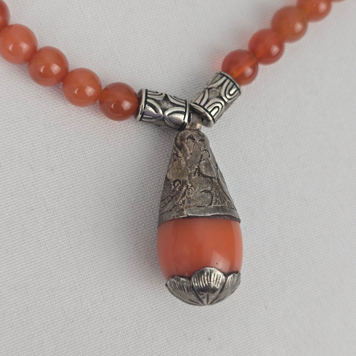 Vintage Carnelian & Turquoise Natural Stone Beaded Pendant Necklace