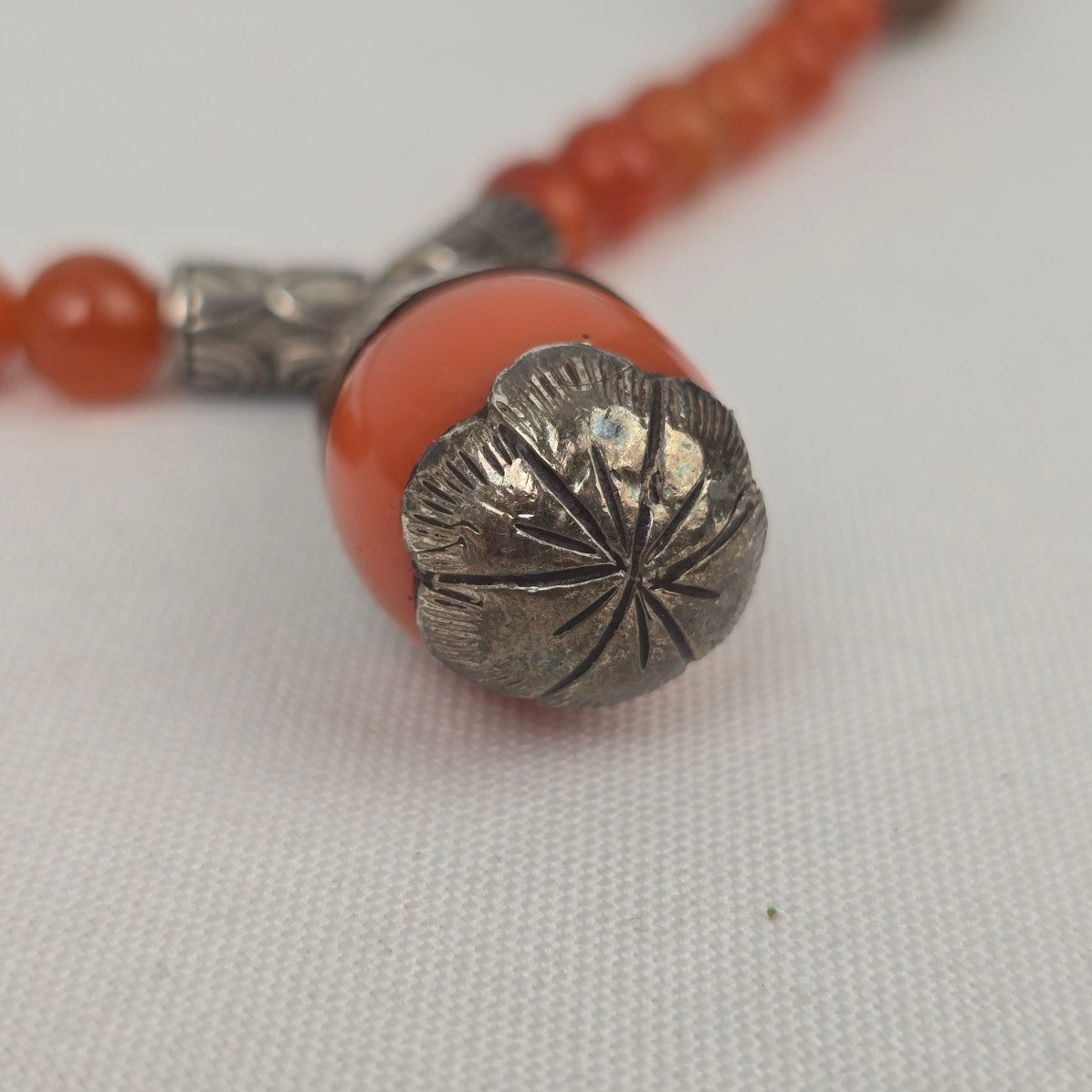 Vintage Carnelian & Turquoise Natural Stone Beaded Pendant Necklace