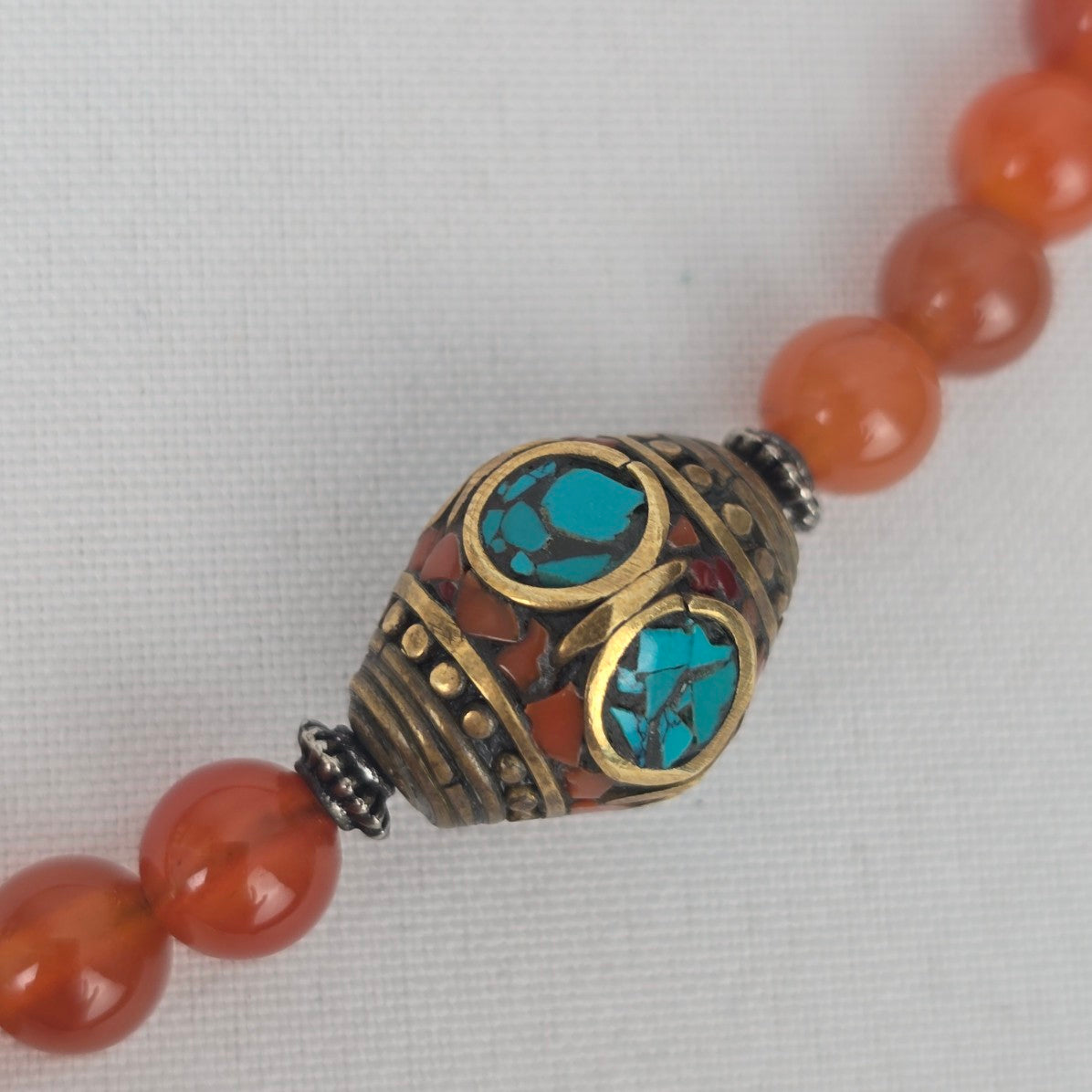 Vintage Carnelian & Turquoise Natural Stone Beaded Pendant Necklace
