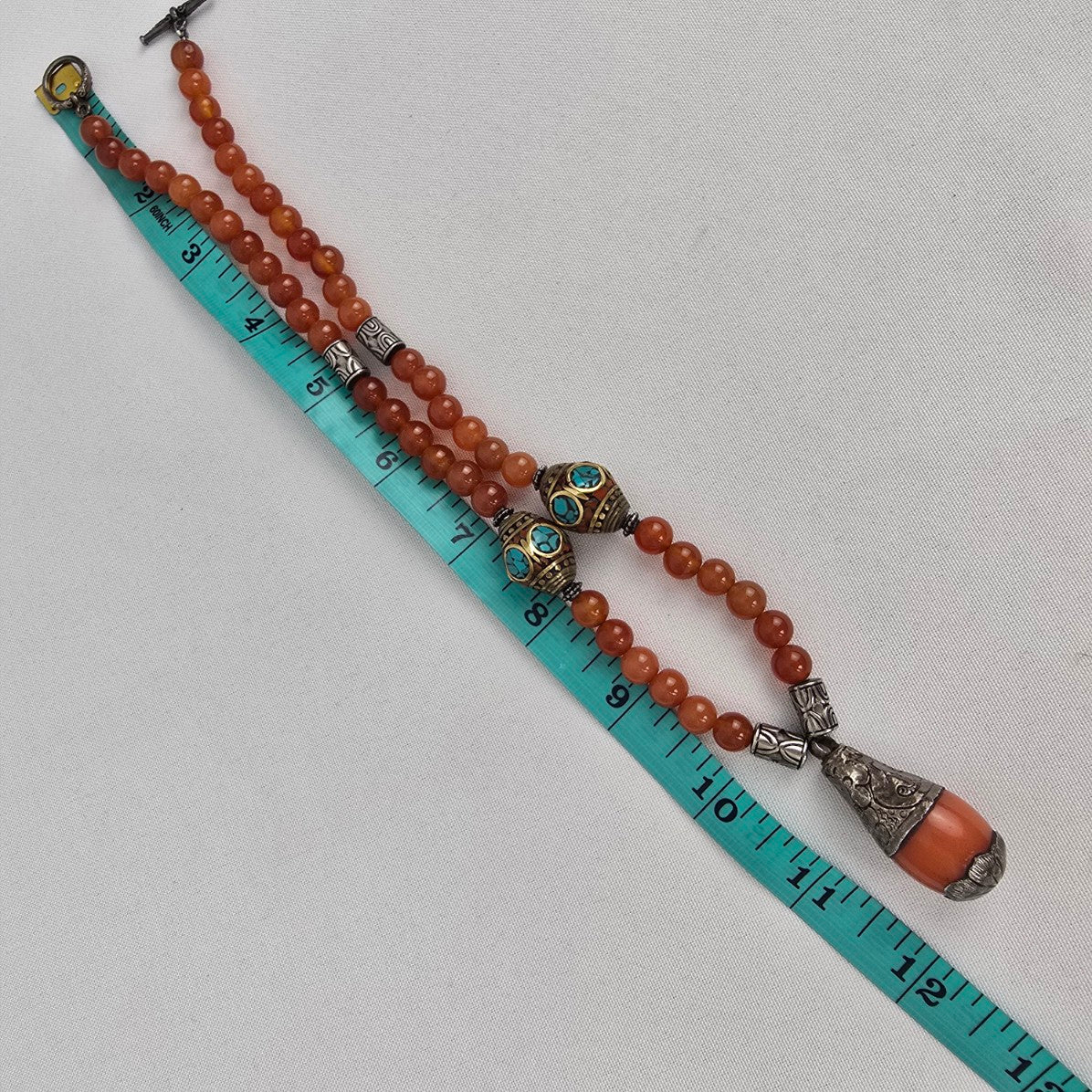 Vintage Carnelian & Turquoise Natural Stone Beaded Pendant Necklace