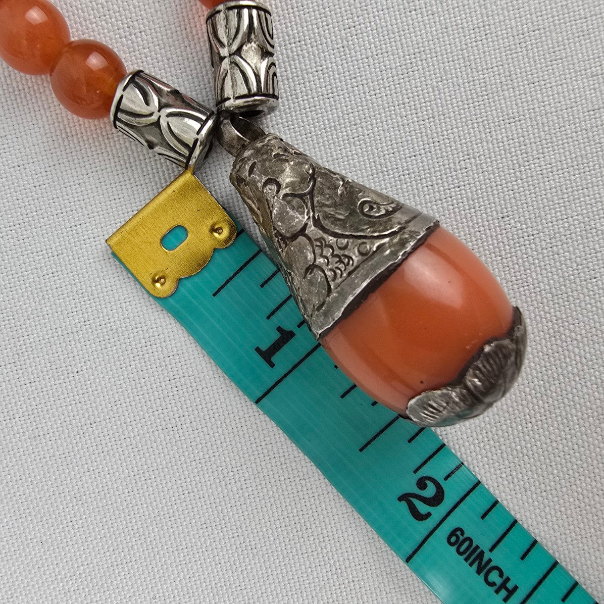 Vintage Carnelian & Turquoise Natural Stone Beaded Pendant Necklace