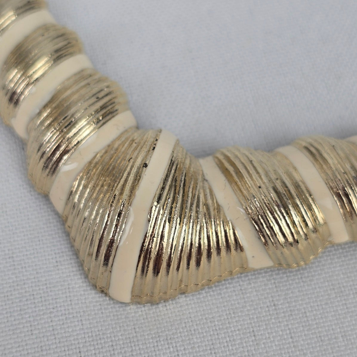 Vintage Gold & Cream Enamel Collar Necklace