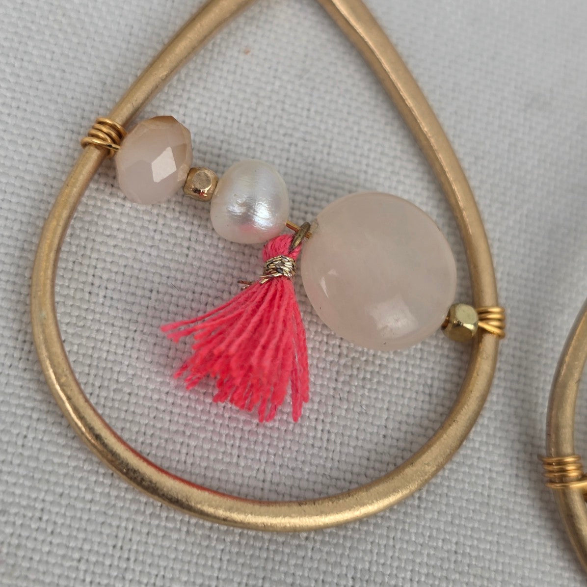 Matt Gold & Pink Natural Stone Fringe Drop Earrings