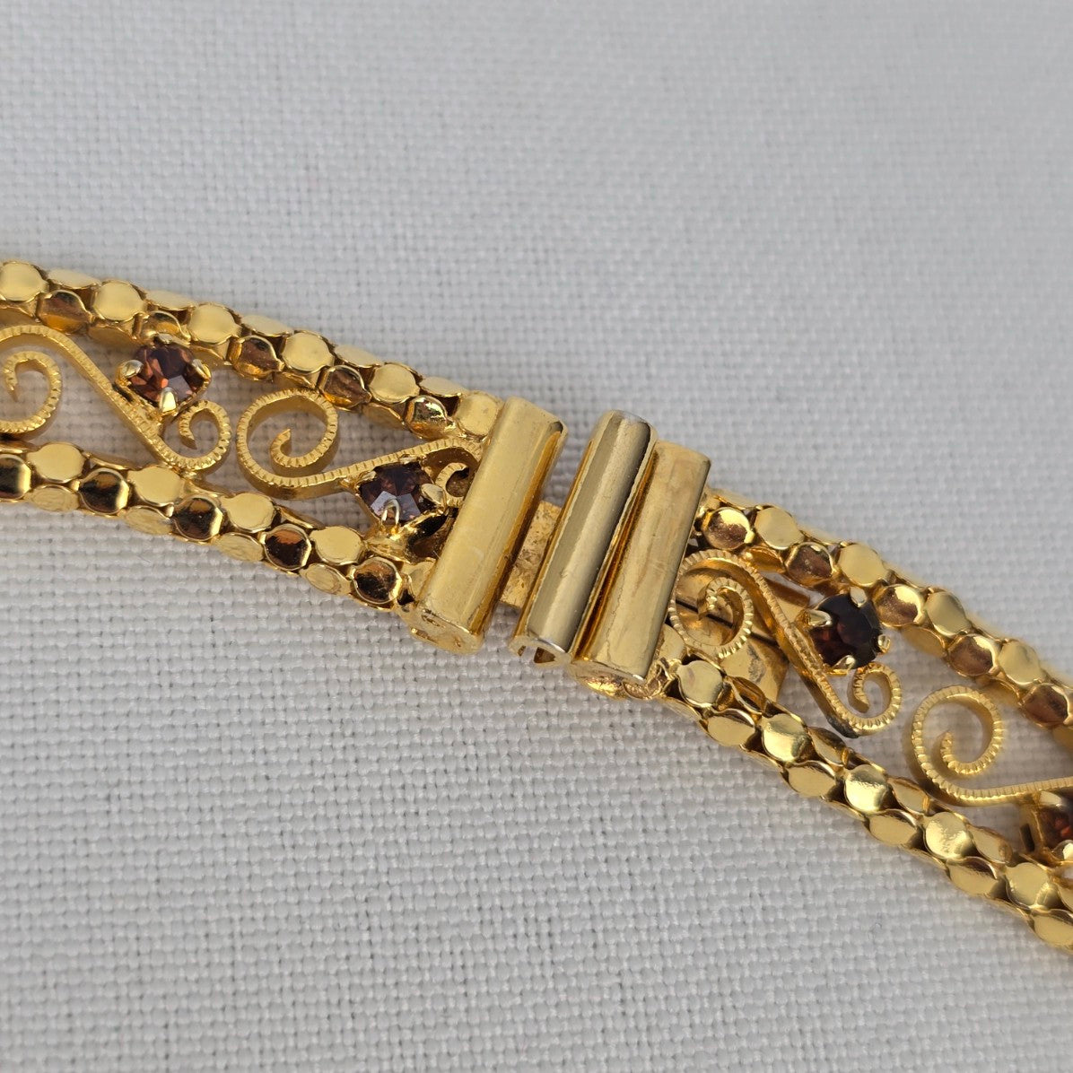 Vintage Gold Tone Brown Crystal Necklace & Earring Set