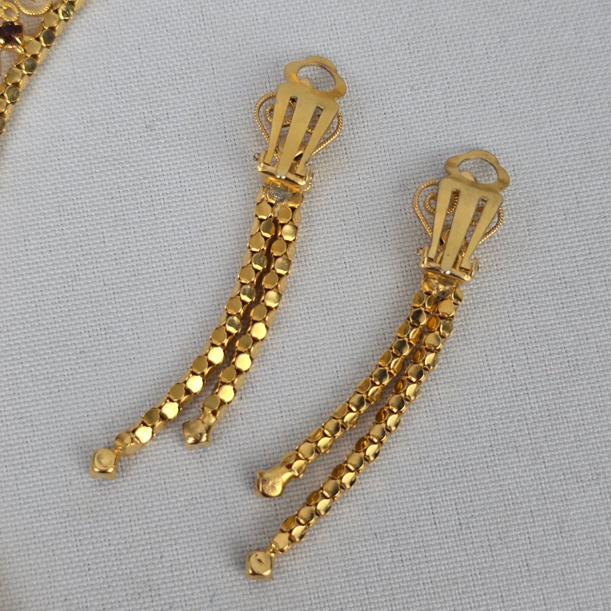Vintage Gold Tone Brown Crystal Necklace & Earring Set