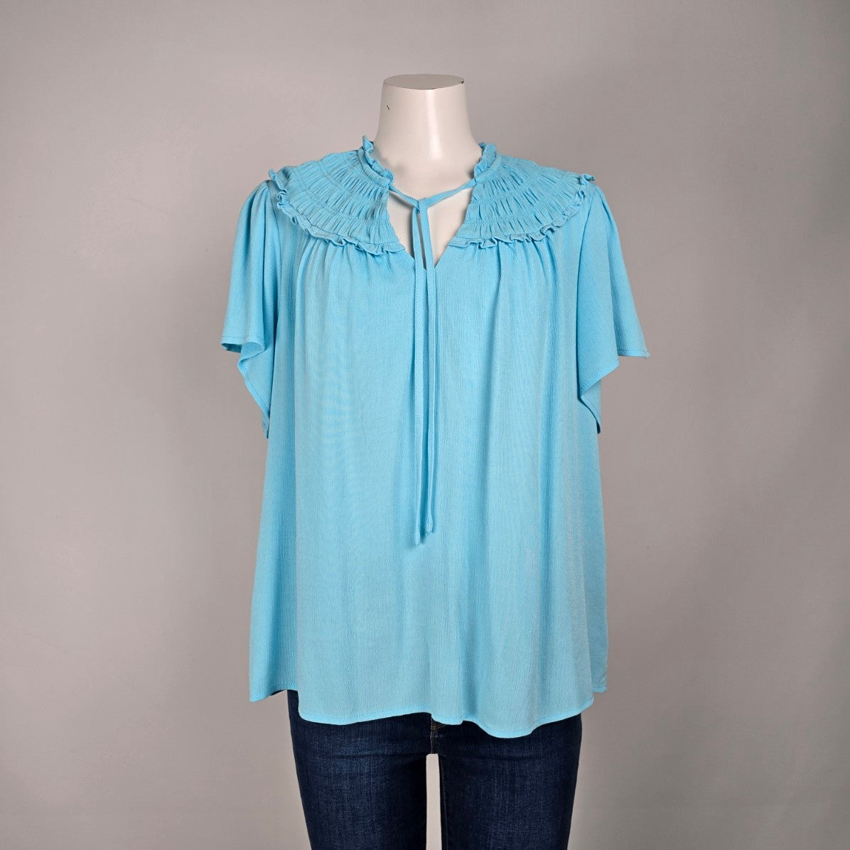 Torrid Blue Neck Tie Blouse Size L