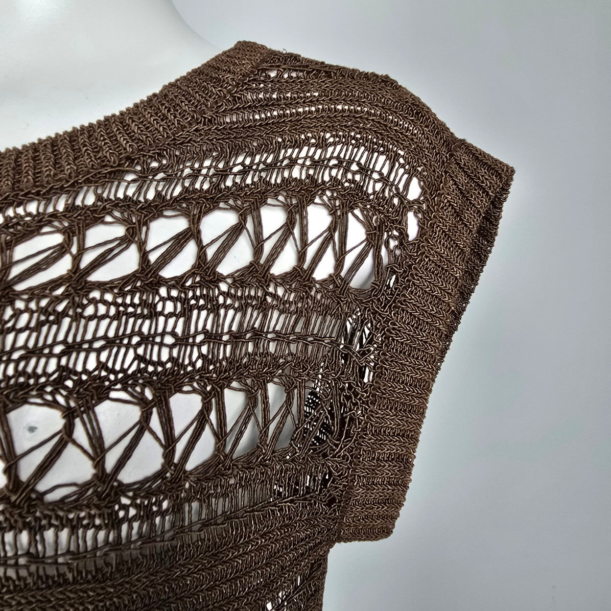 Anne Klein Brown Open Knit Short Sleeve Tops Size S
