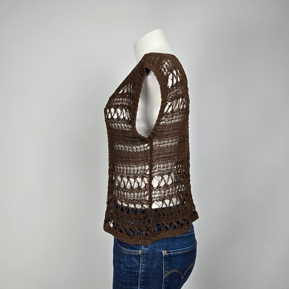 Anne Klein Brown Open Knit Short Sleeve Tops Size S