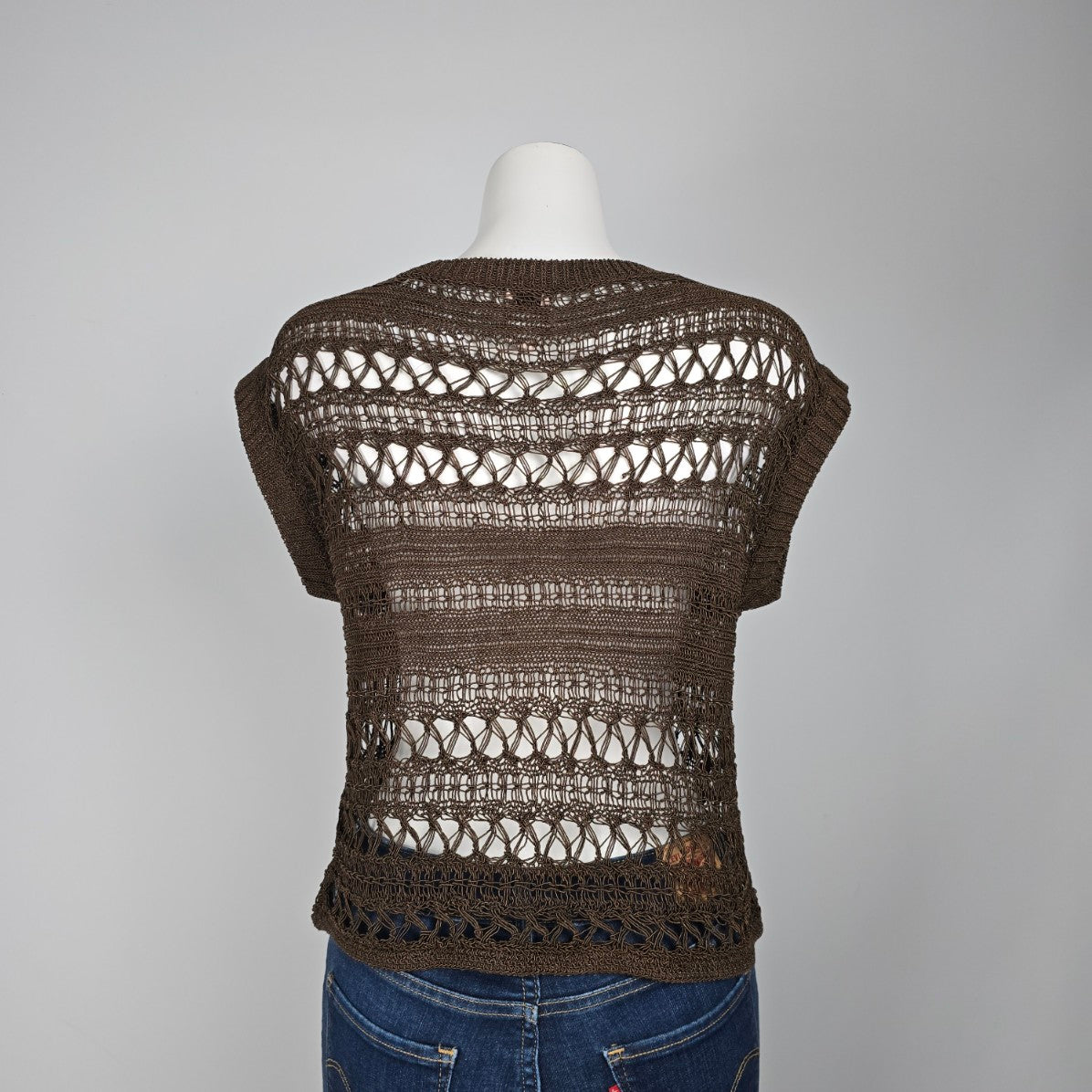 Anne Klein Brown Open Knit Short Sleeve Tops Size S