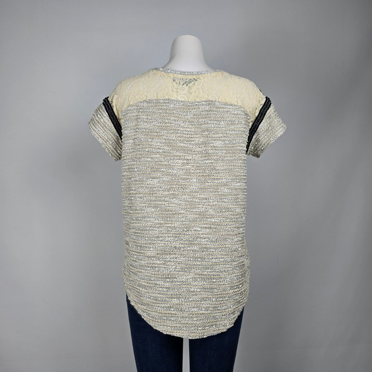 Sanctuary Cream Lace Short Sleeve Top Size M