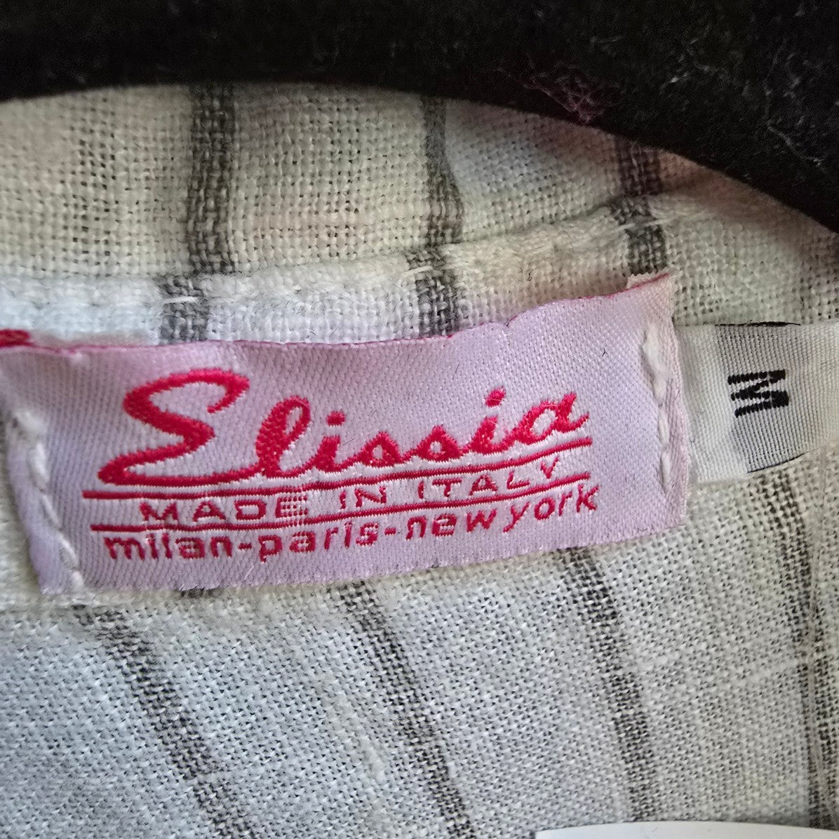 Elissia Made In Italy Linen White Pin Stripped Asymmetrical Button Up Blouse Size M