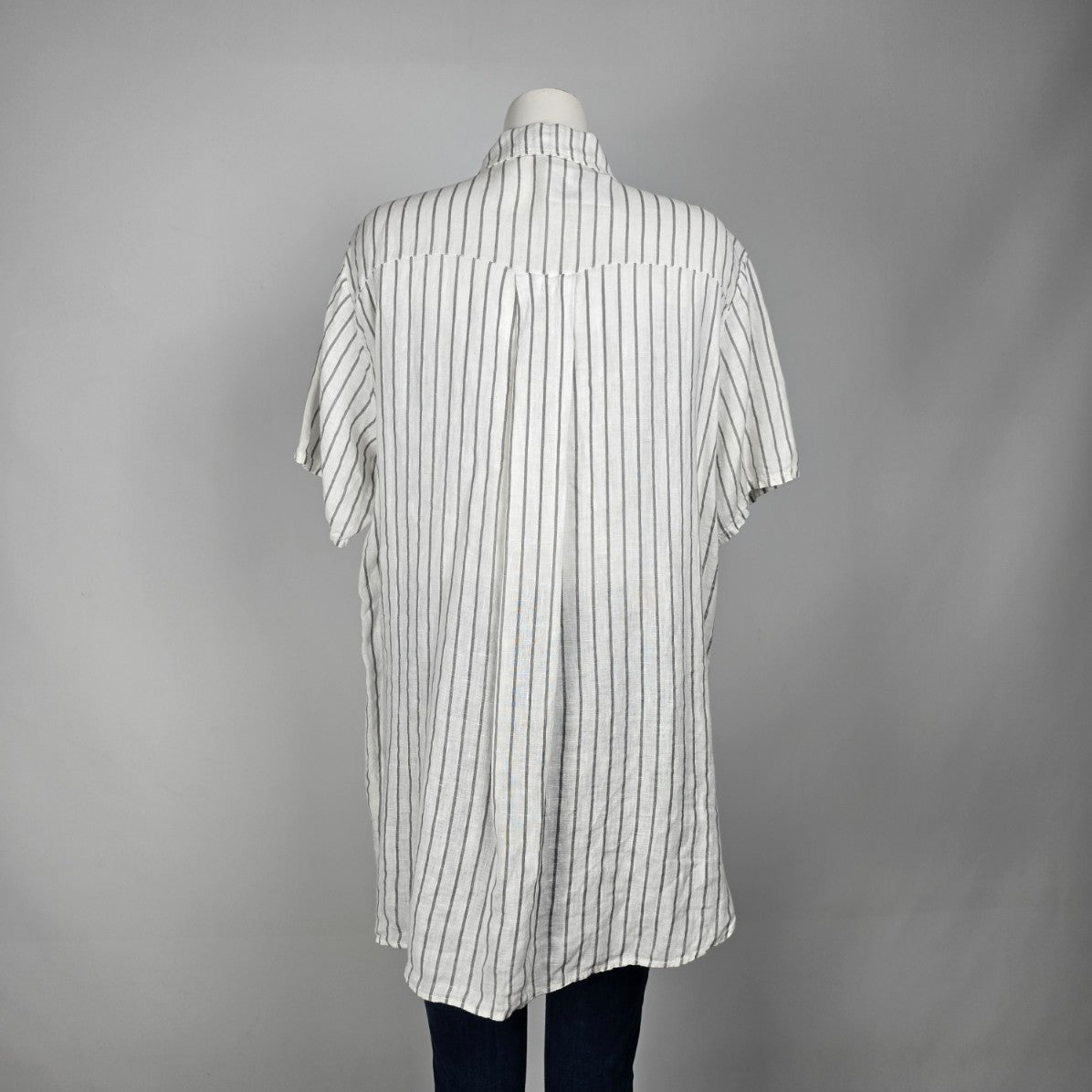 Elissia Made In Italy Linen White Pin Stripped Asymmetrical Button Up Blouse Size M