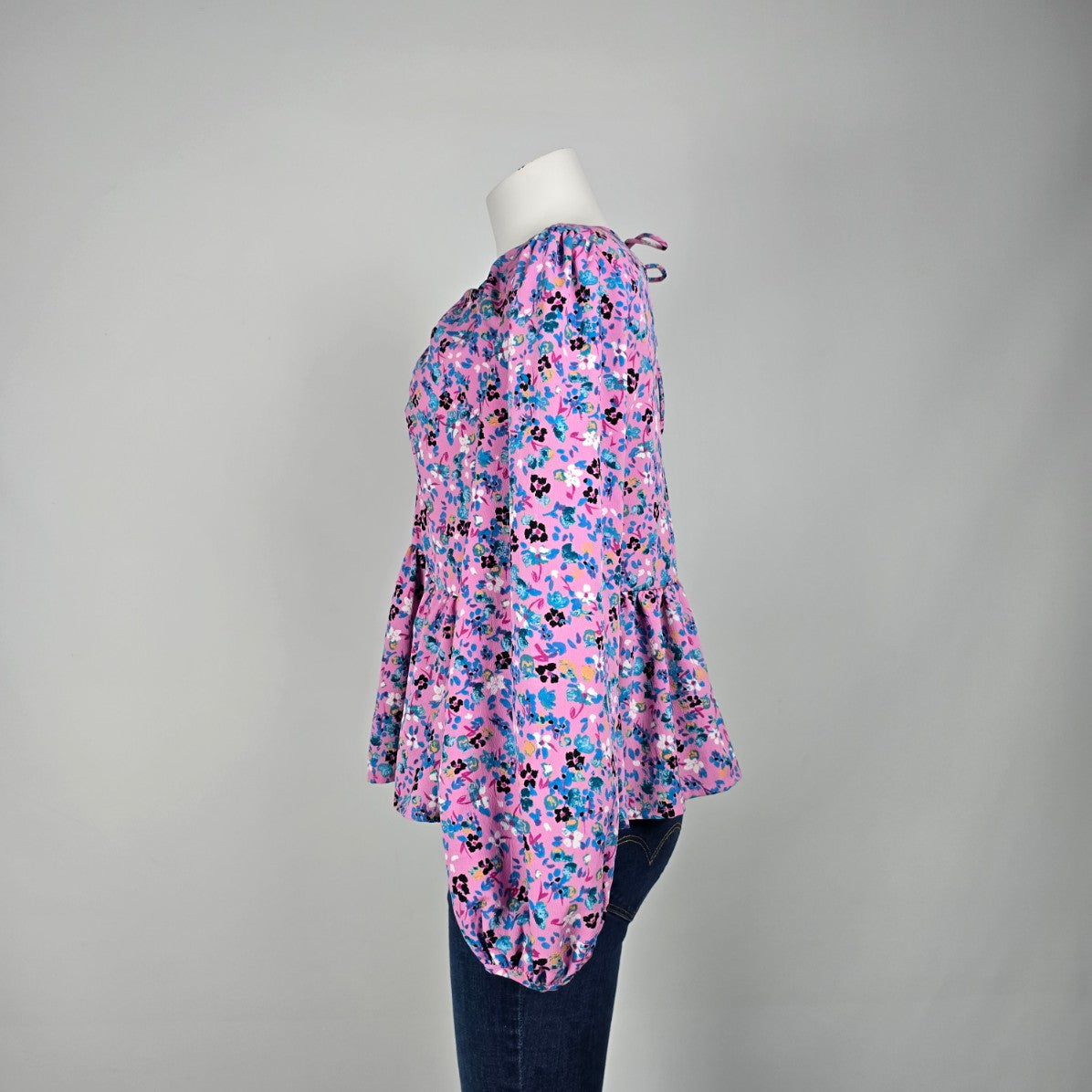 Vero Moda Pink & Blue Floral Ruffle Blouse Top Size M