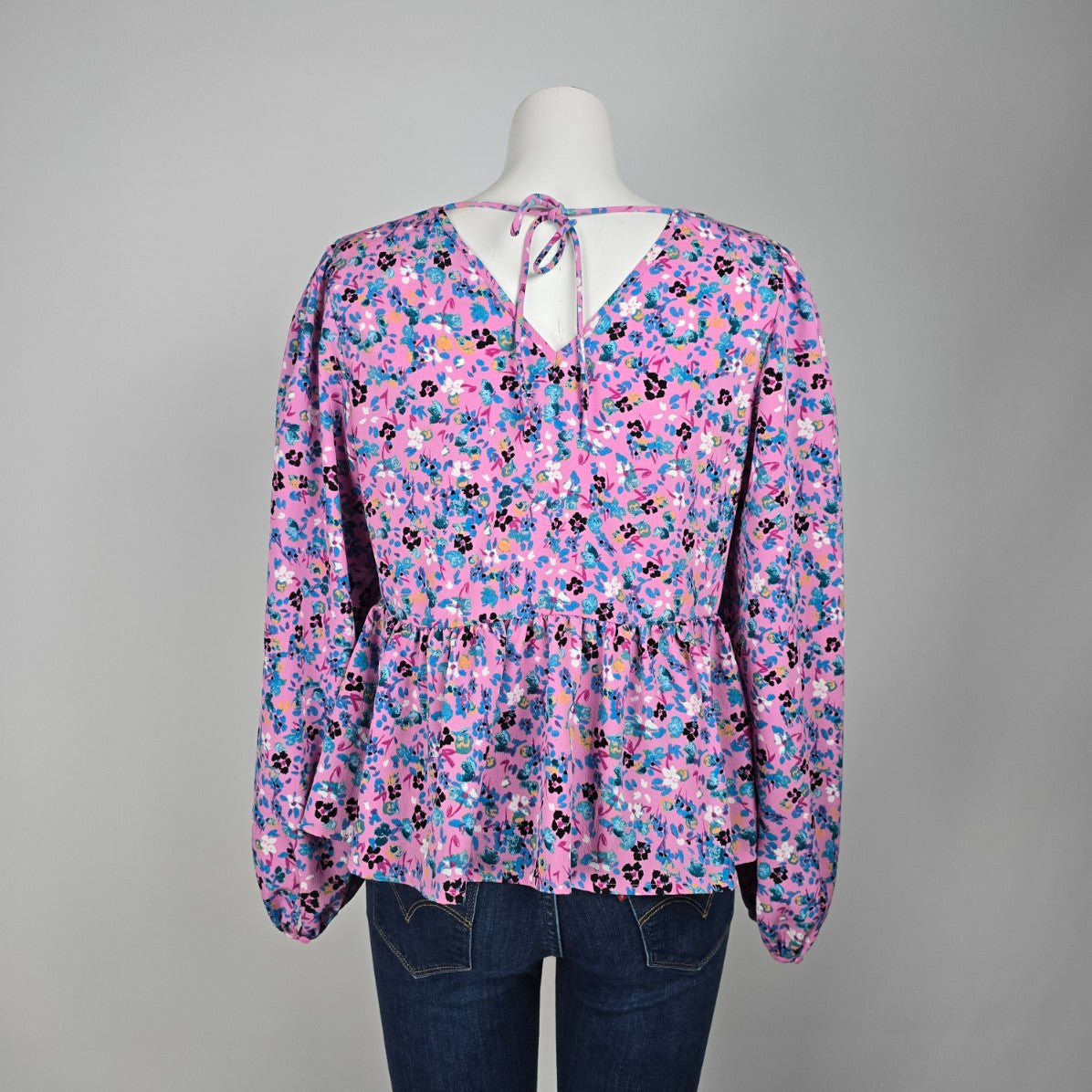 Vero Moda Pink & Blue Floral Ruffle Blouse Top Size M