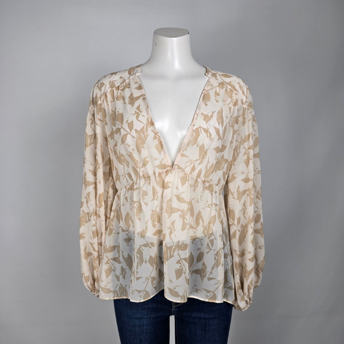 Cabi Brown Floral Sheer Blouse Size S