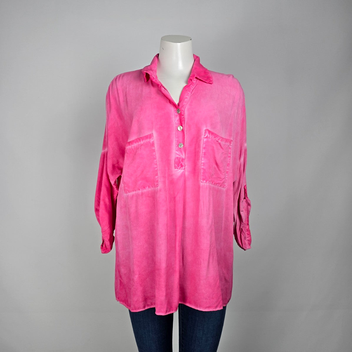 Meo Meli Pink Cotton Button Up Blouse Top Size XL