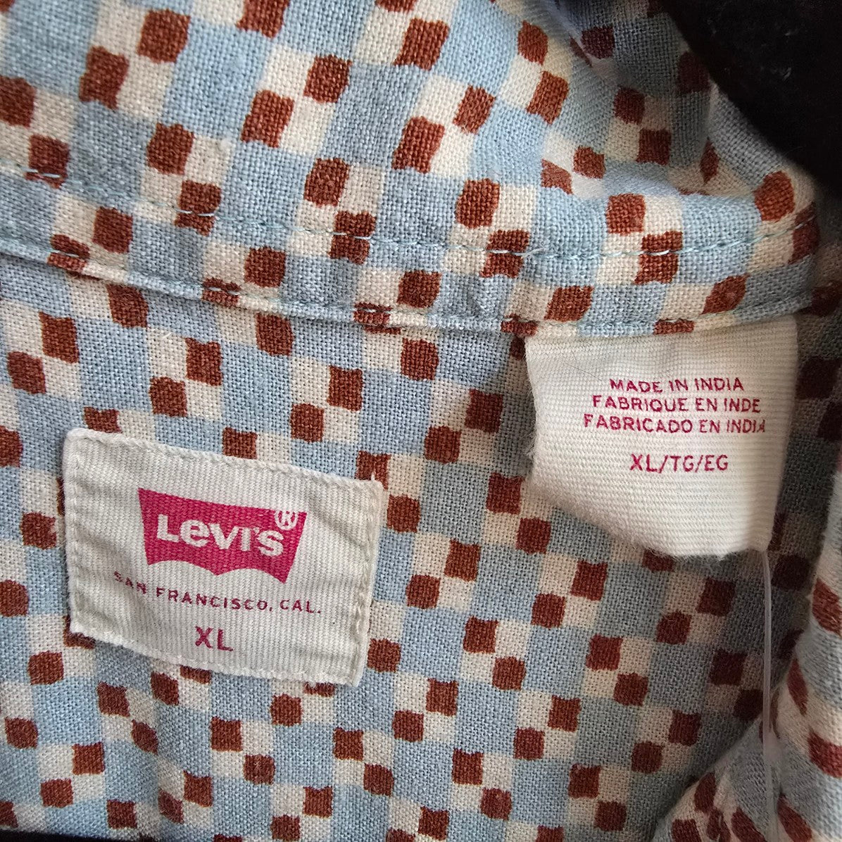 Levis Blue Retro Print Button Up Top Size XL