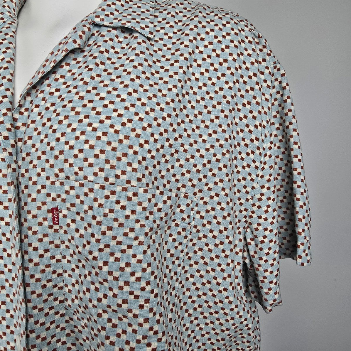 Levis Blue Retro Print Button Up Top Size XL