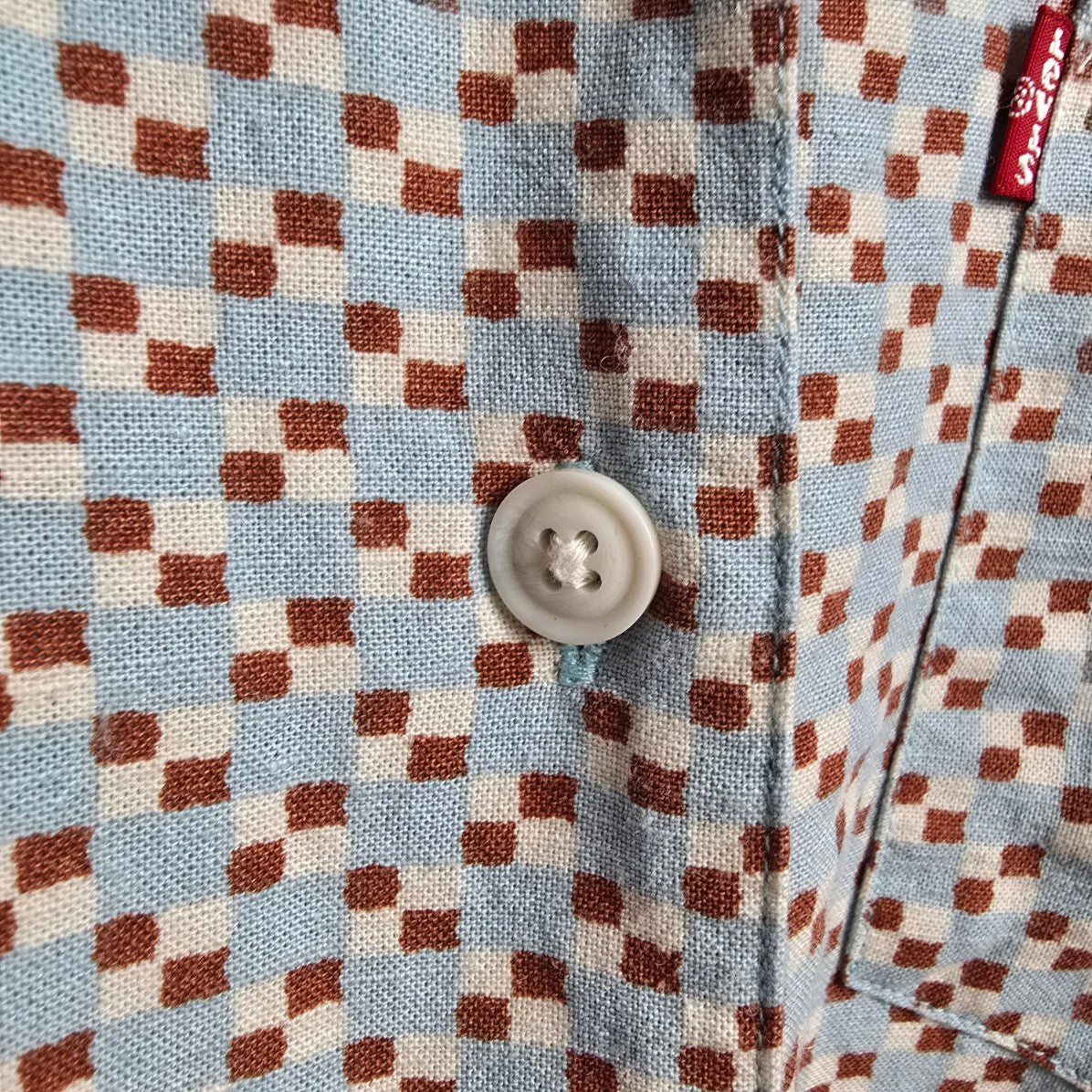 Levis Blue Retro Print Button Up Top Size XL