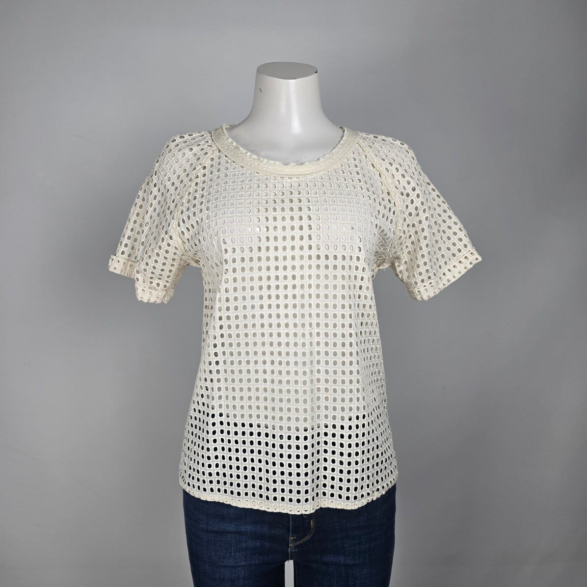 Maison Scotch Miami Deco Cream Eyelet Detail Blouse Size M