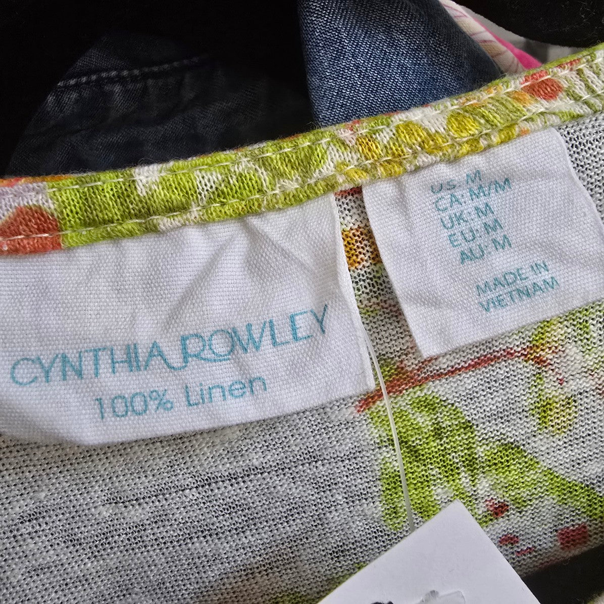 Cynthia Rowley Linen Tropical Print Short Sleeve Top Size M