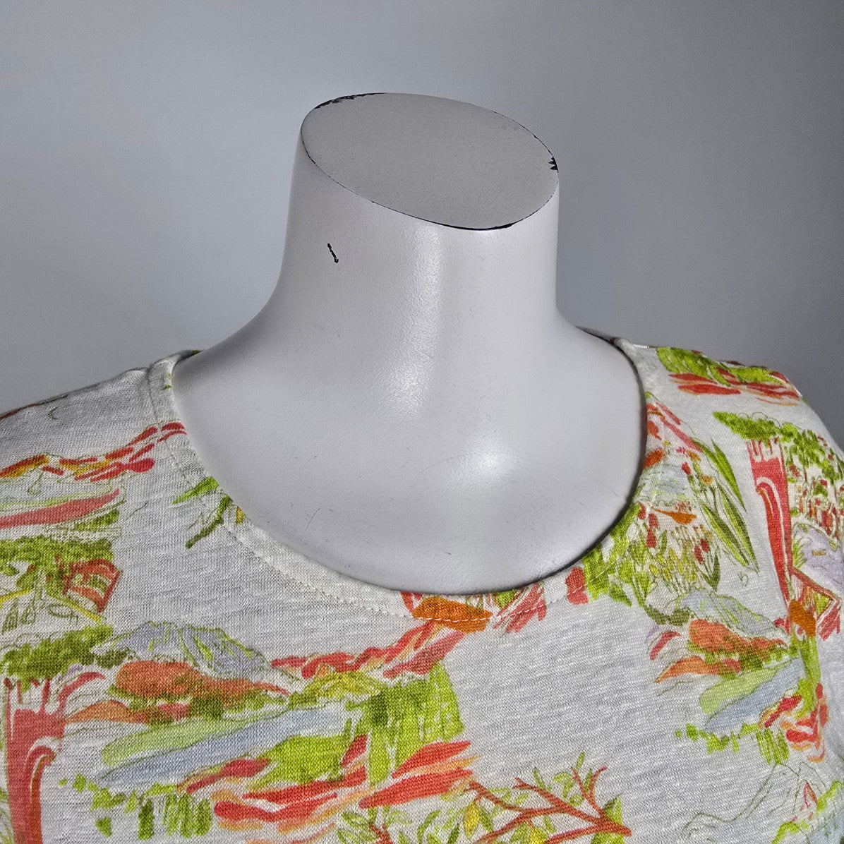 Cynthia Rowley Linen Tropical Print Short Sleeve Top Size M