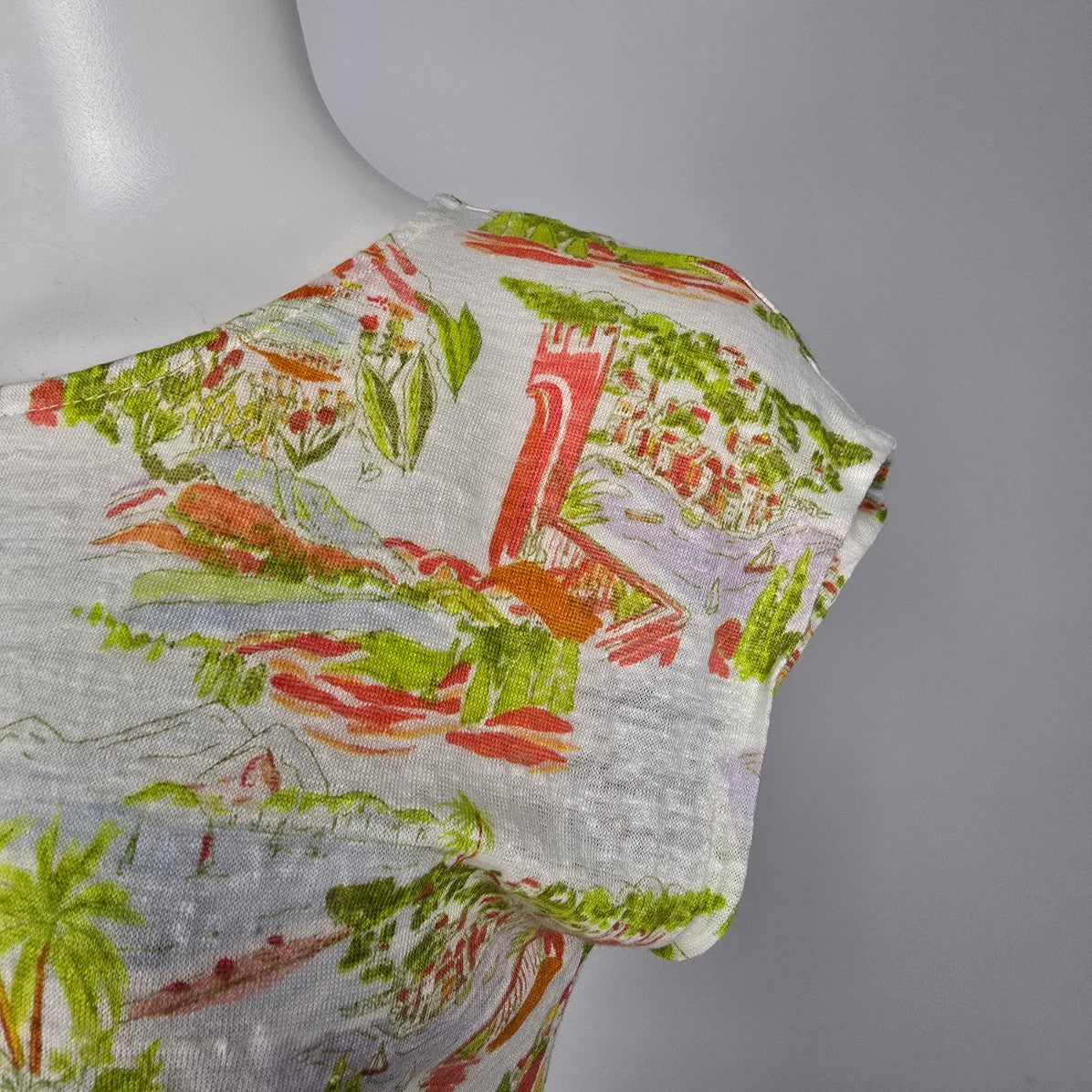 Cynthia Rowley Linen Tropical Print Short Sleeve Top Size M