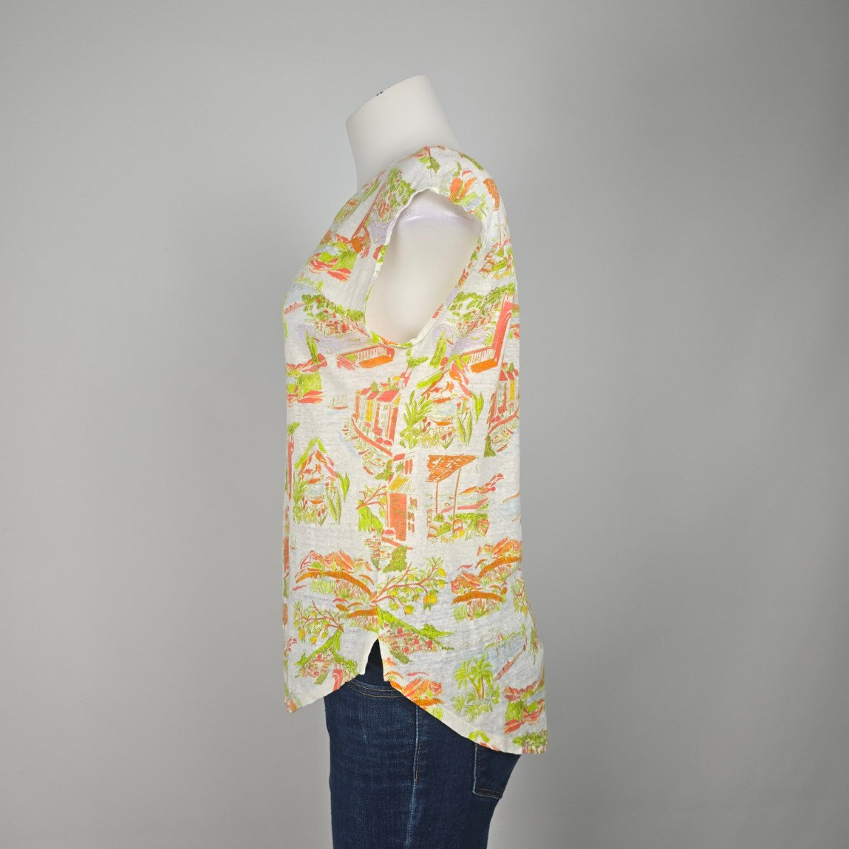 Cynthia Rowley Linen Tropical Print Short Sleeve Top Size M