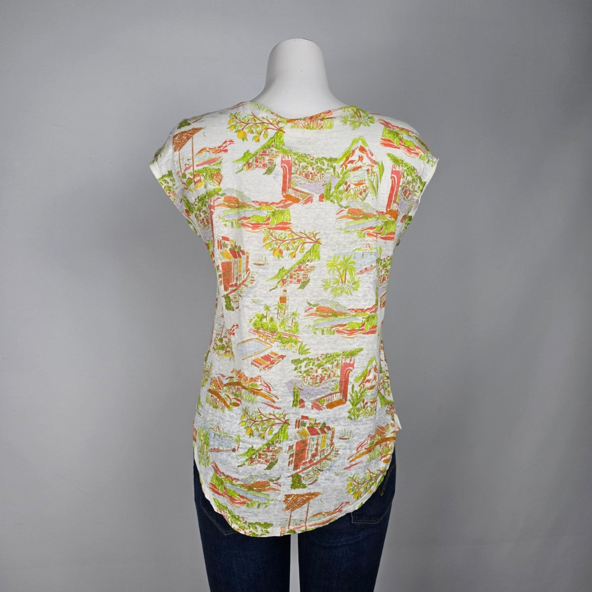 Cynthia Rowley Linen Tropical Print Short Sleeve Top Size M