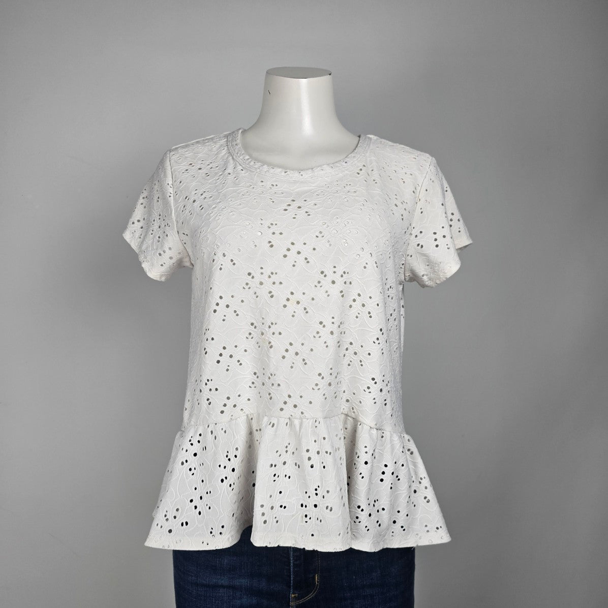 Nanette Lepore White Eyelet Peplum Top Size M