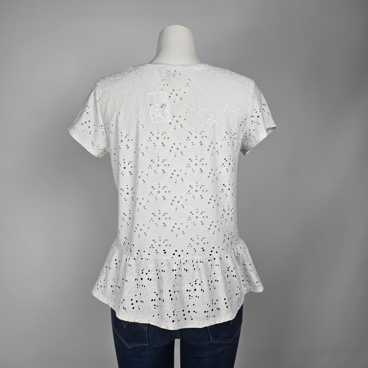 Nanette Lepore White Eyelet Peplum Top Size M
