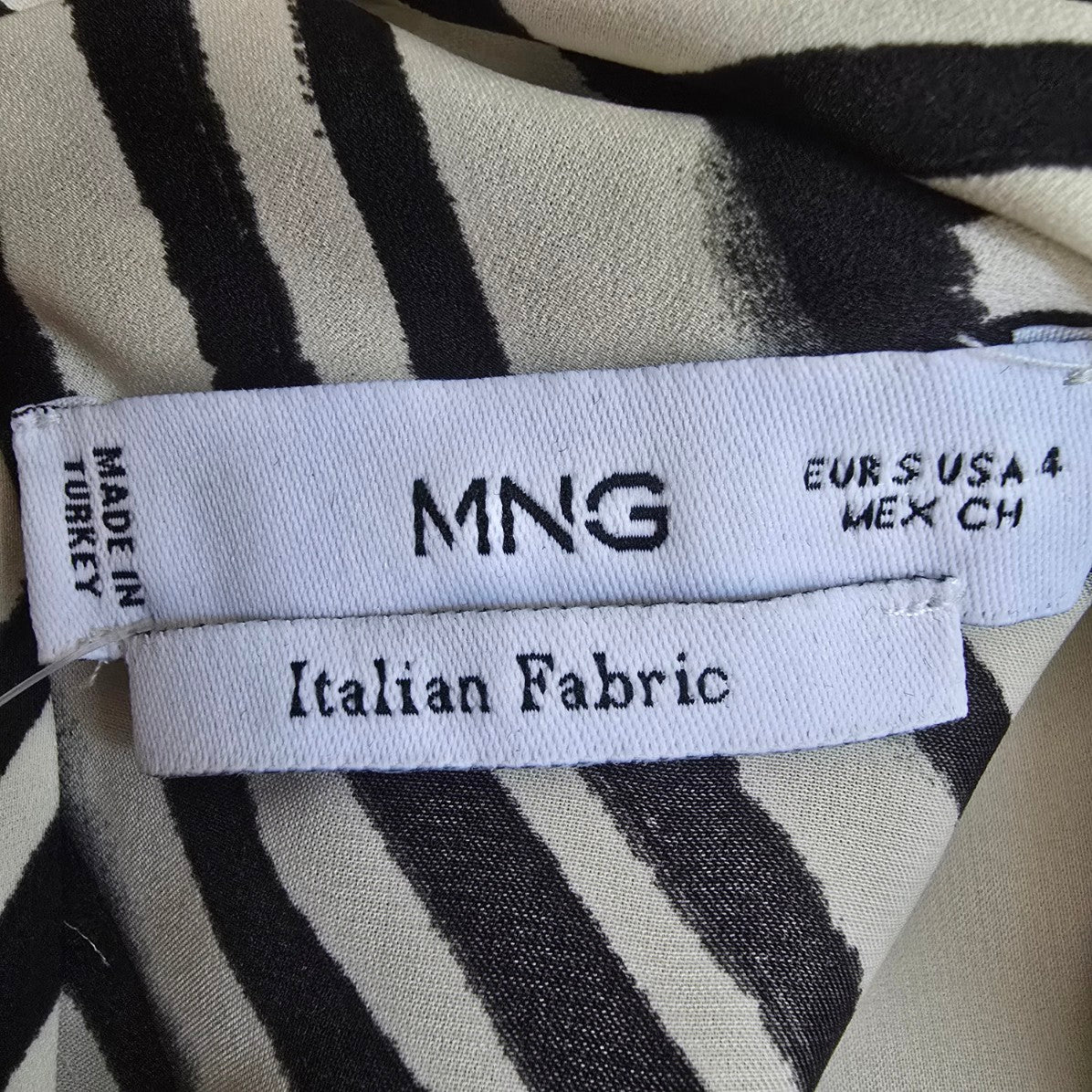MNG Italian Fabric Cream & Black High Neck Blouse Size XS