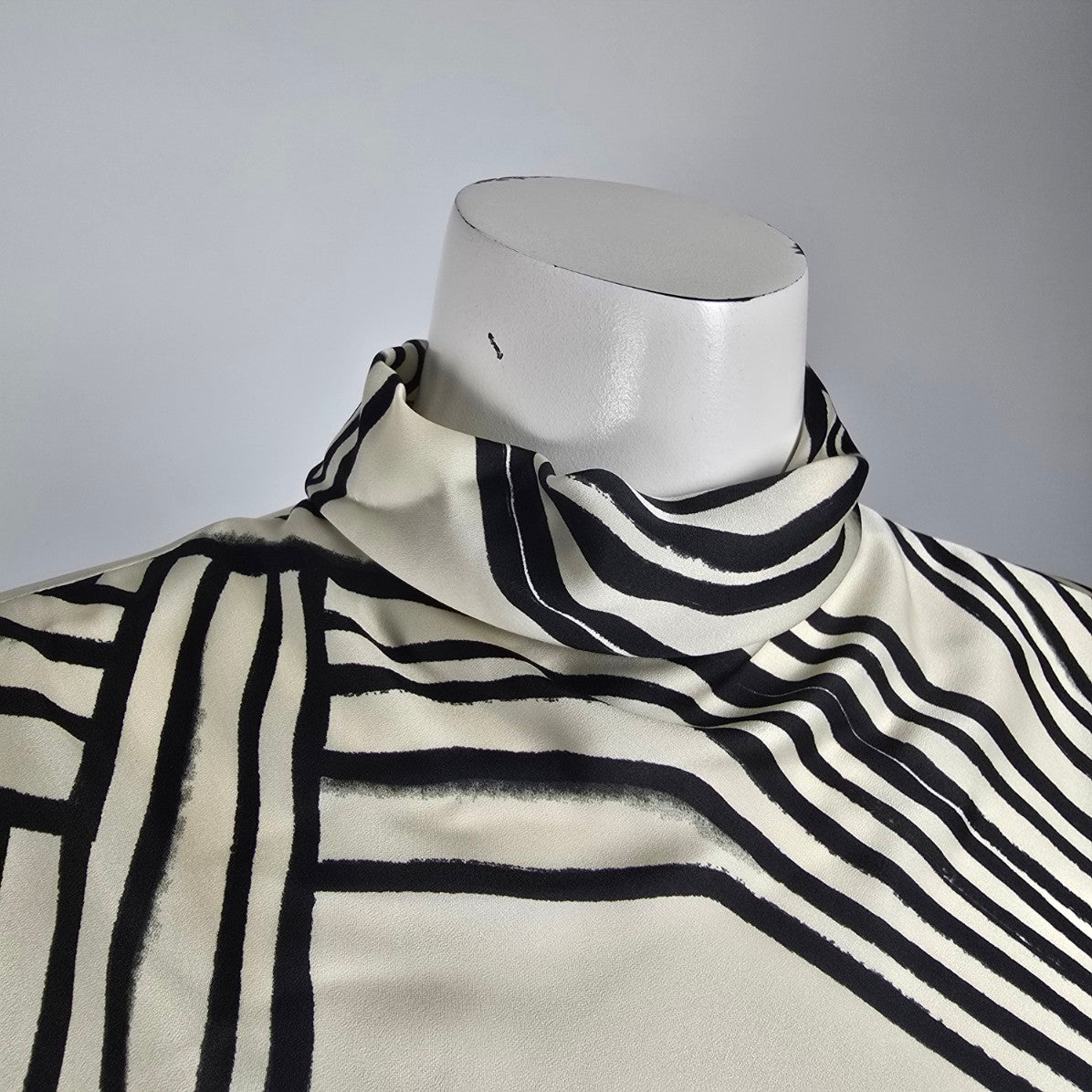 MNG Italian Fabric Cream & Black High Neck Blouse Size XS