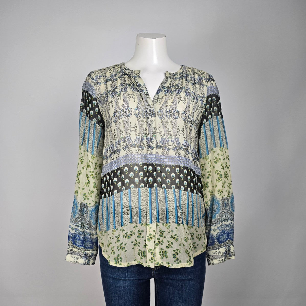 Patrons of Peace Blue Floral Blouse Top Size S