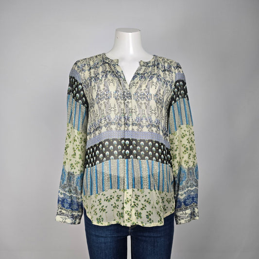 Patrons of Peace Blue Floral Blouse Top Size S