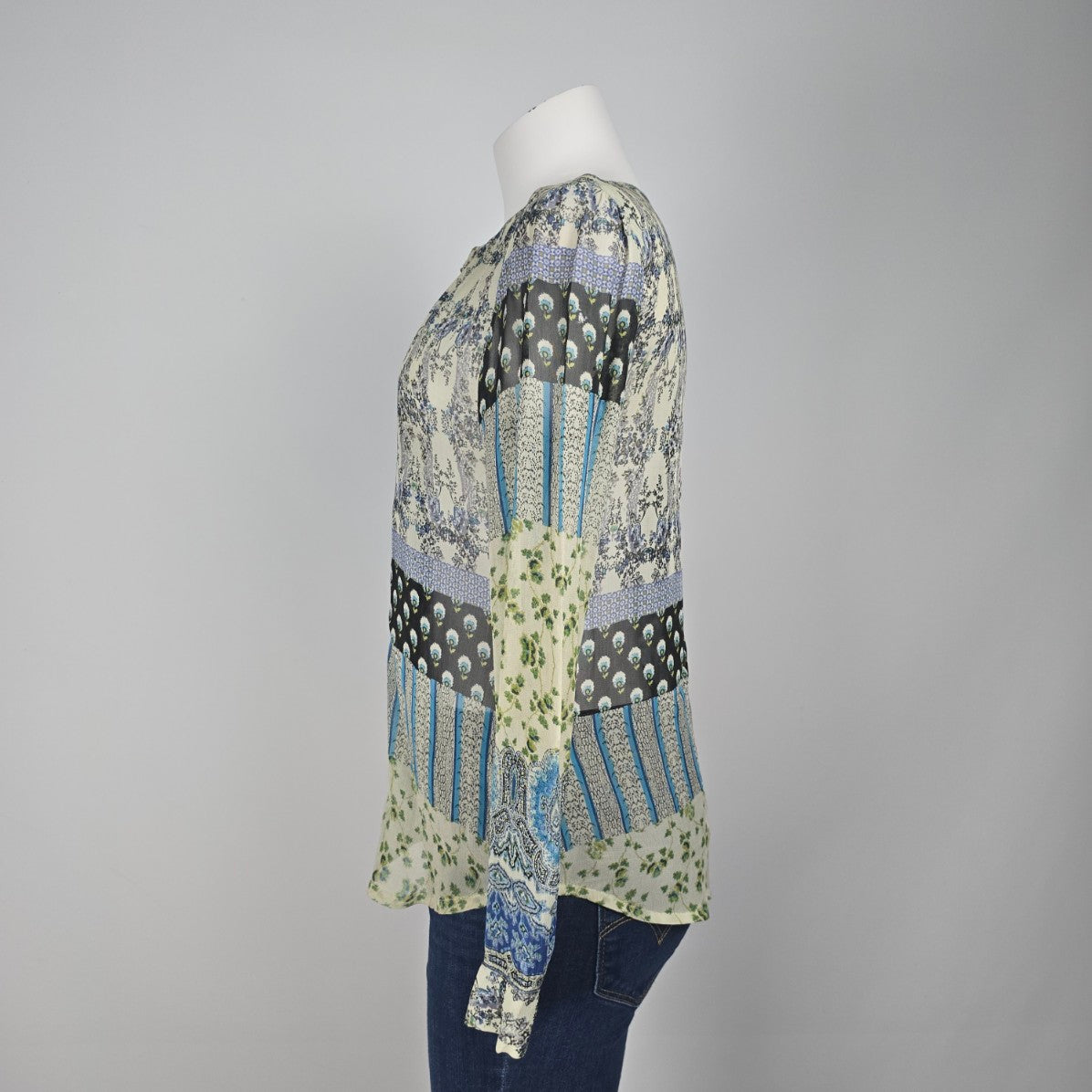 Patrons of Peace Blue Floral Blouse Top Size S