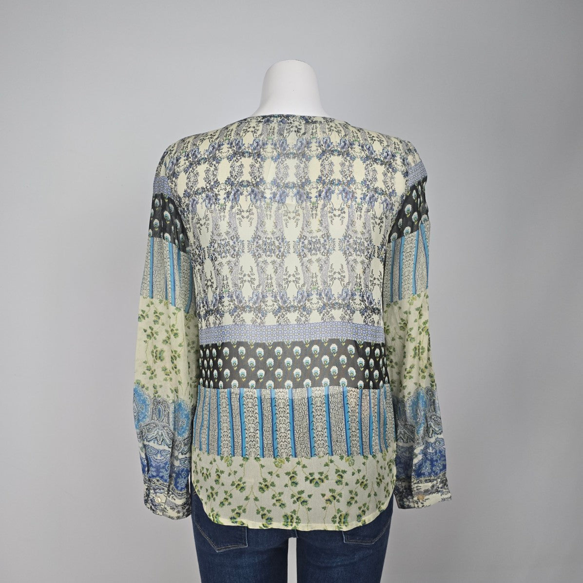 Patrons of Peace Blue Floral Blouse Top Size S