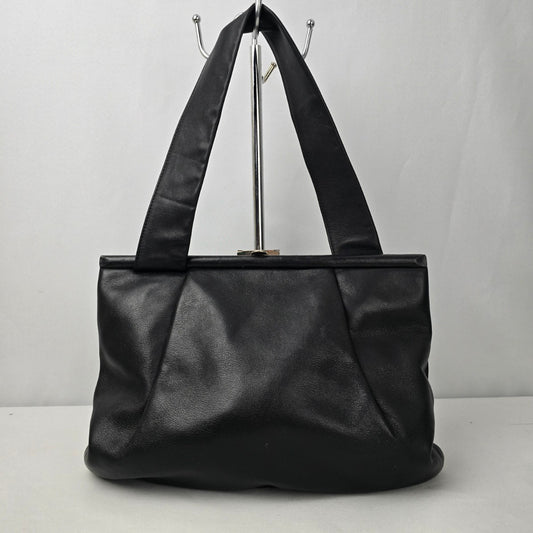 Vintage Madell Gold Pfeil Black Leather Top Handle Purse