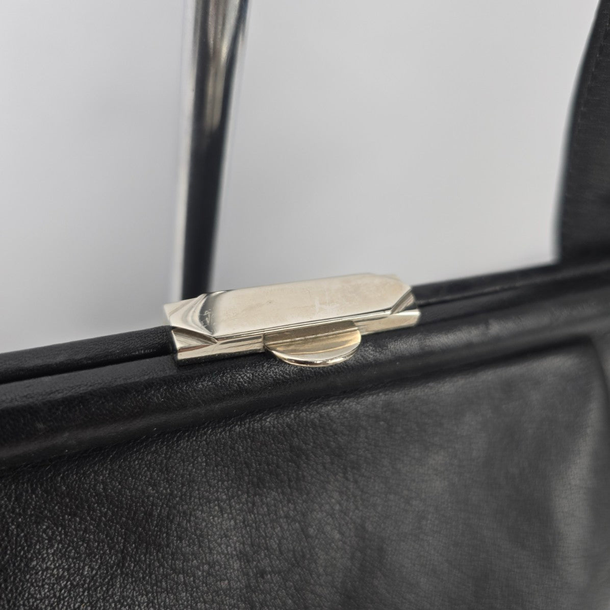 Vintage Madell Gold Pfeil Black Leather Top Handle Purse