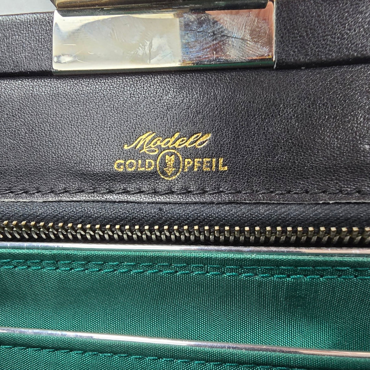 Vintage Madell Gold Pfeil Black Leather Top Handle Purse