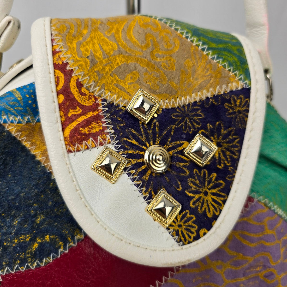 Vintage Suede & Leather Patchwork Top Handle Purse
