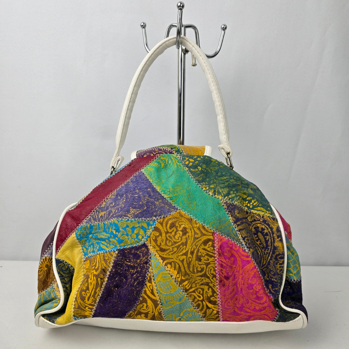 Vintage Suede & Leather Patchwork Top Handle Purse