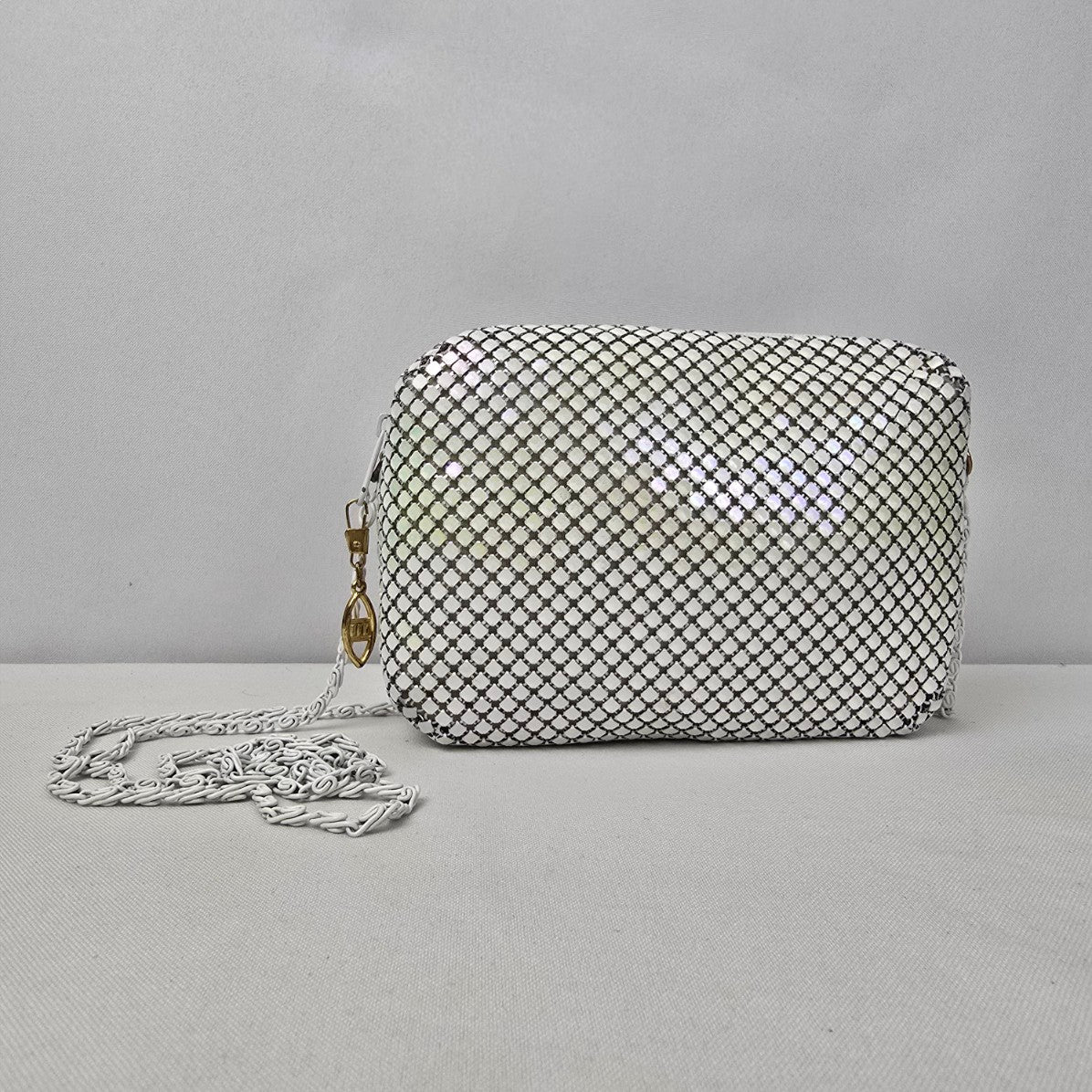 Vintage White Metallic Chain Mail Mini Shoulder Purse