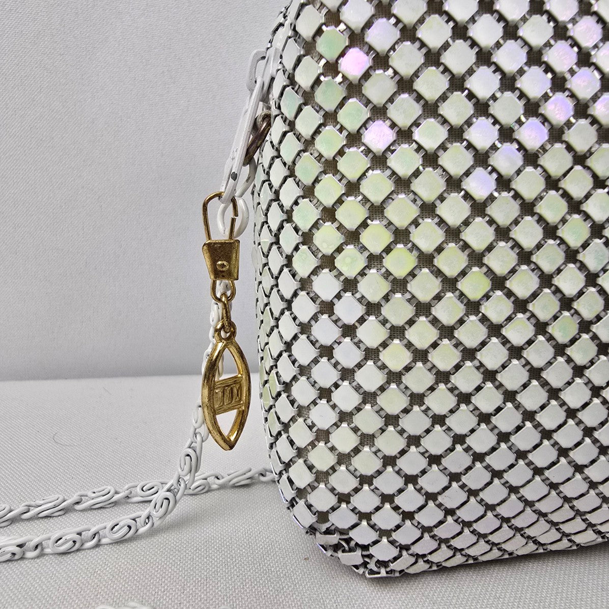 Vintage White Metallic Chain Mail Mini Shoulder Purse