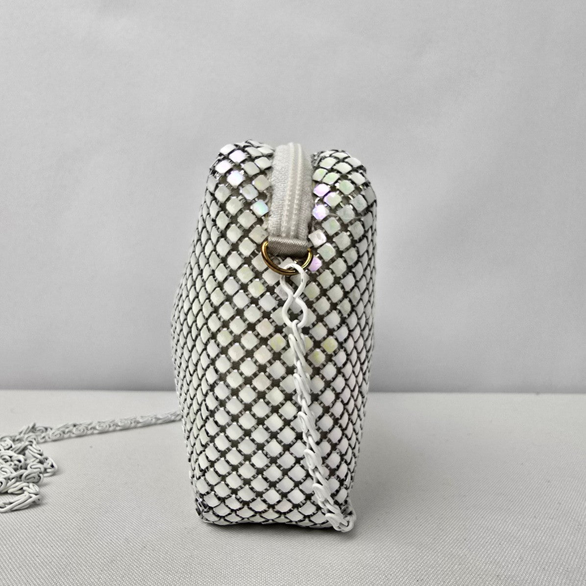 Vintage White Metallic Chain Mail Mini Shoulder Purse