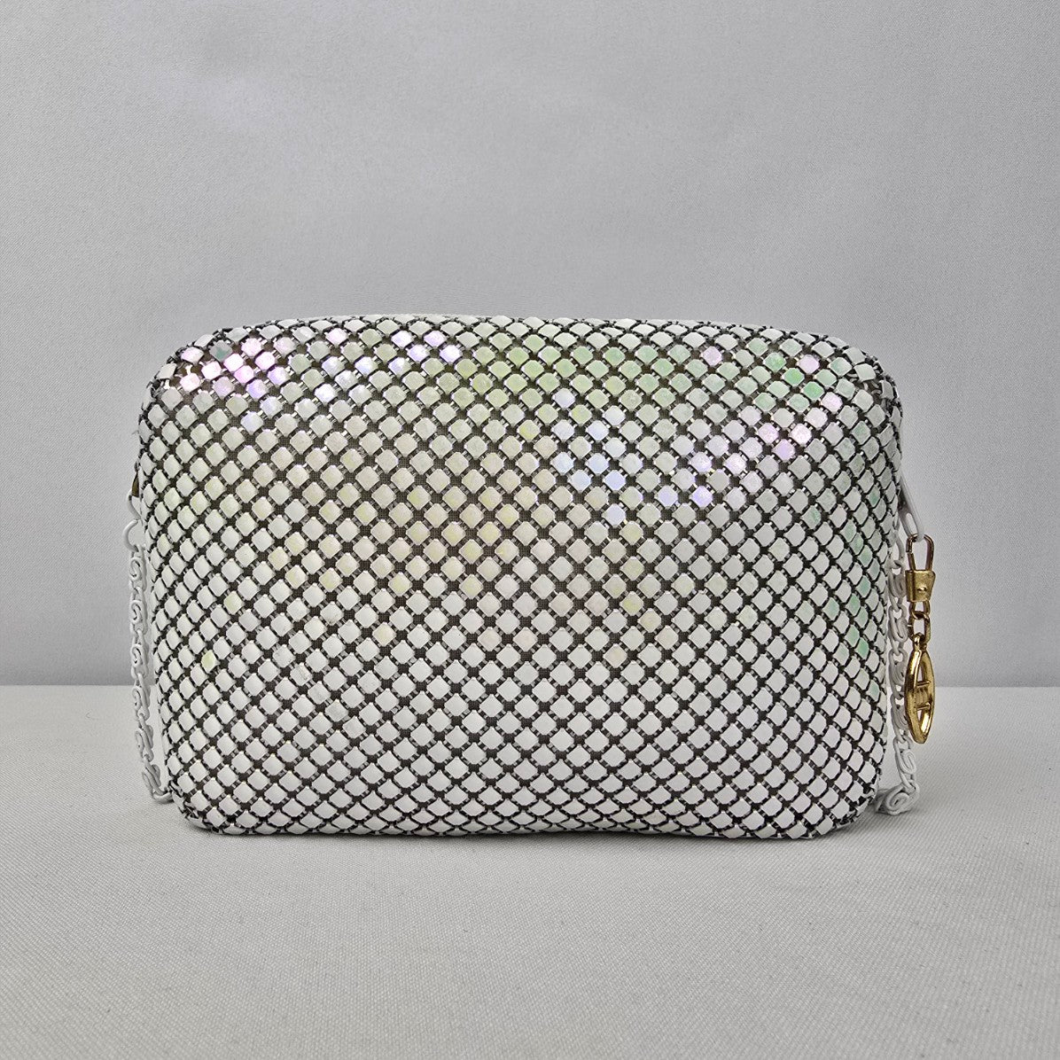 Vintage White Metallic Chain Mail Mini Shoulder Purse
