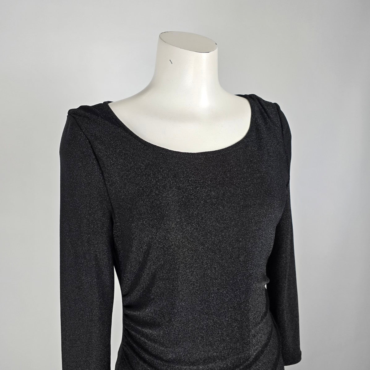 Rachel Zoe Black Metallic Long Sleeve Ruched Midi Dress Size M