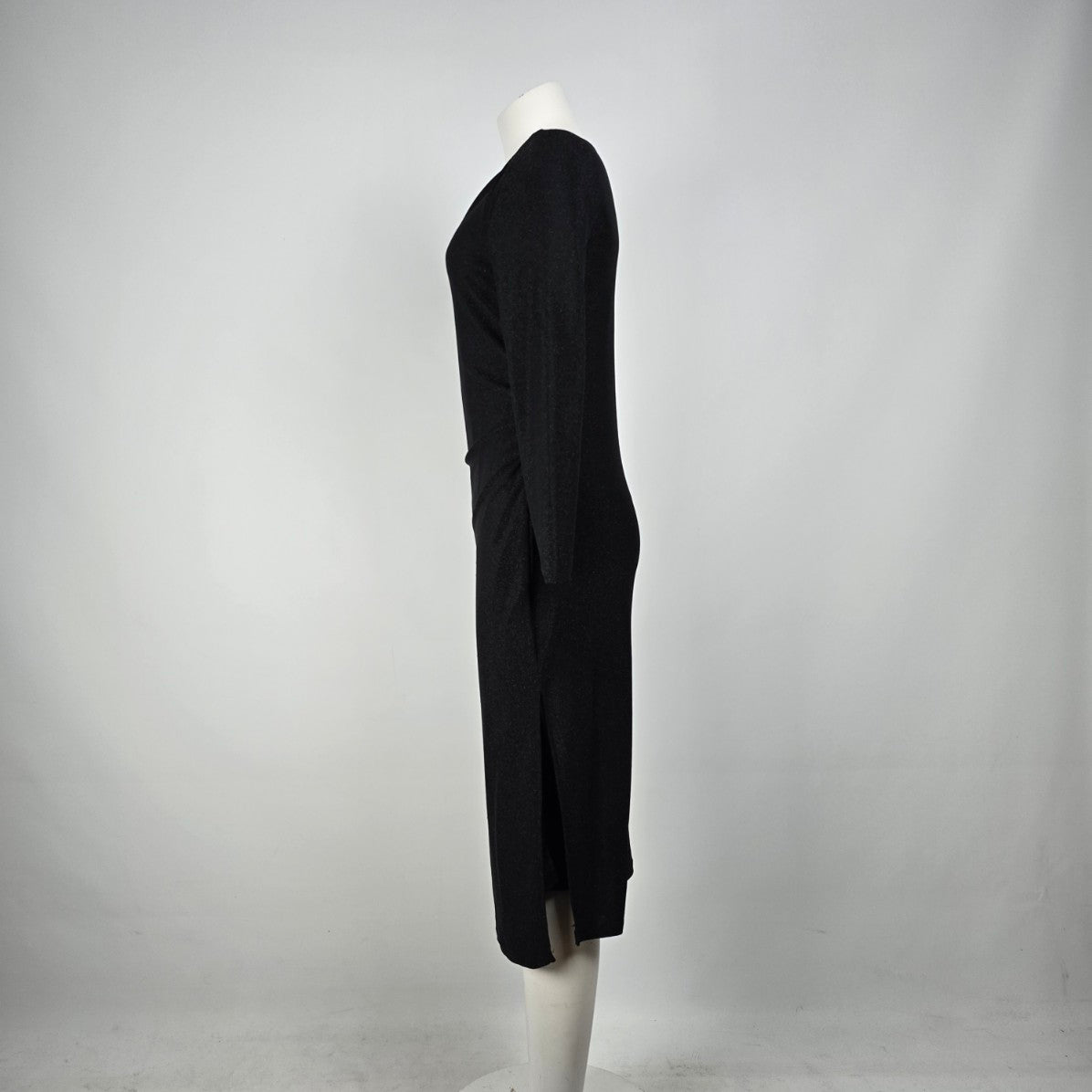 Rachel Zoe Black Metallic Long Sleeve Ruched Midi Dress Size M