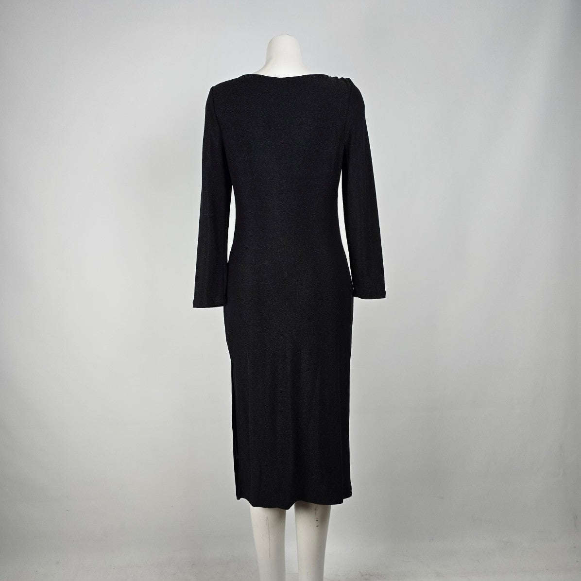 Rachel Zoe Black Metallic Long Sleeve Ruched Midi Dress Size M