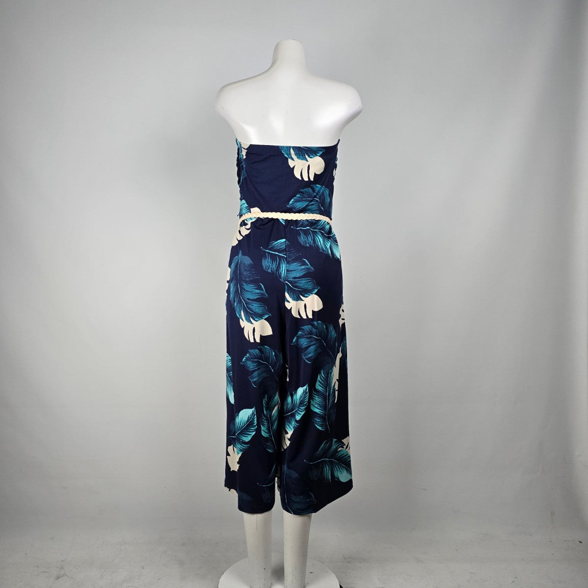 Venus Tropical Print Cropped Wide Leg Belted Jumpsuit Size L